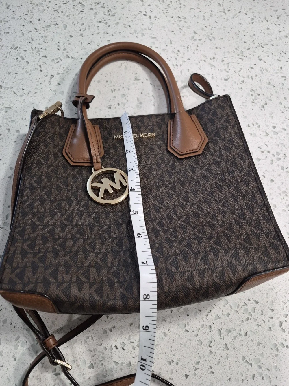 Michael Kors Brown Logo Crossbody Satchel with Tan Trim